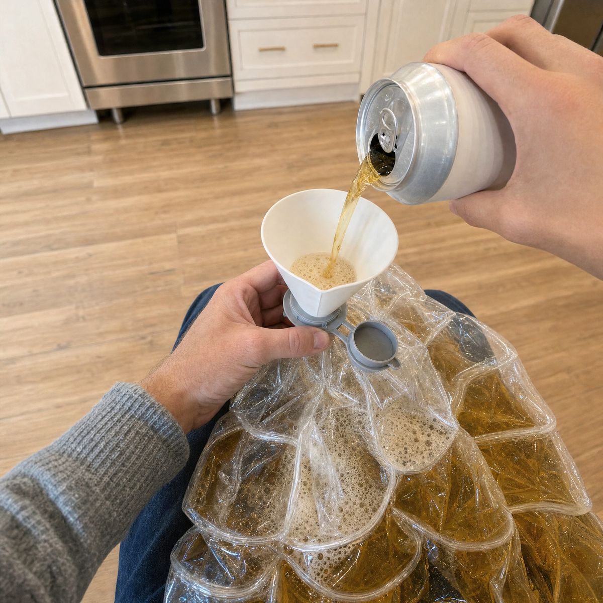 Filling The Brewfer with the included funnel