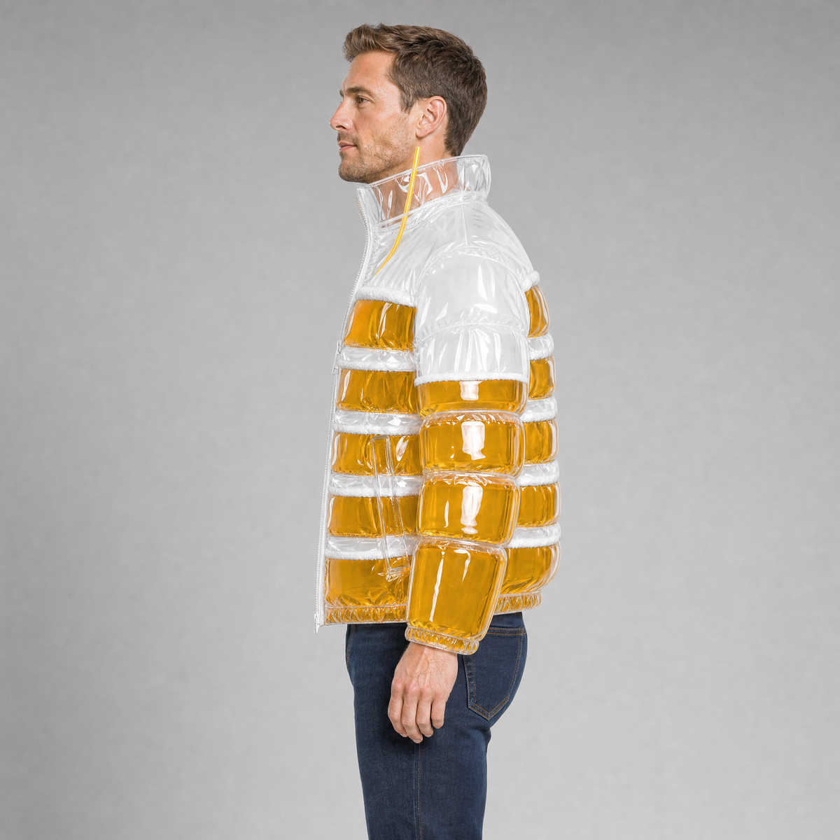 The Brewfer beer jacket, side profile
