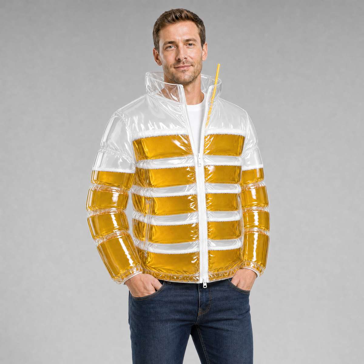 The Brewfer beer jacket, three-quarter view