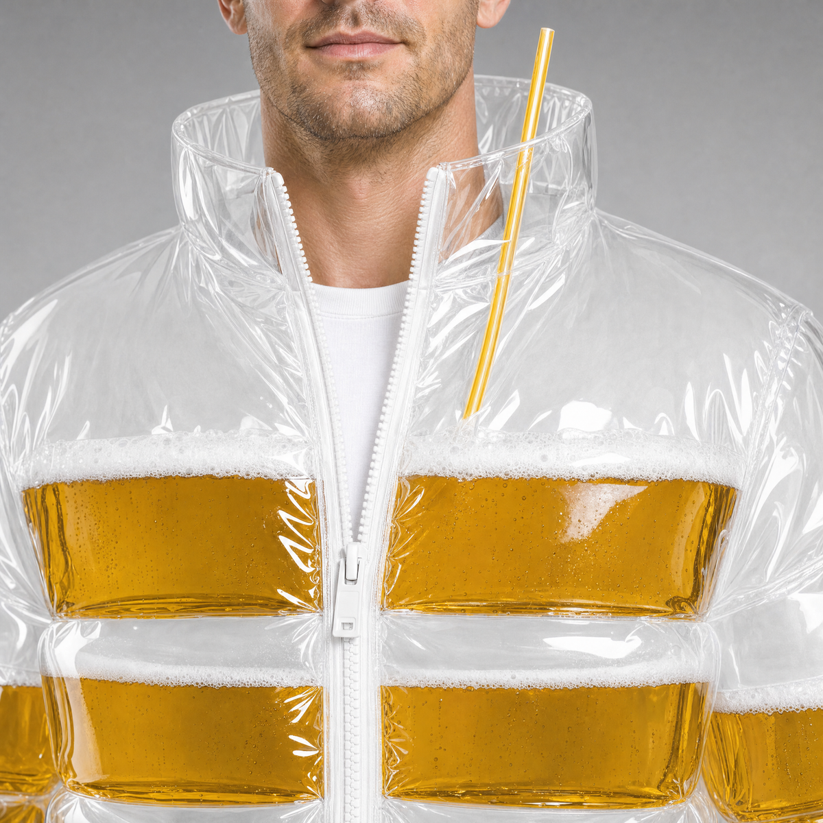 Close-up of the Brewfer collar, drinking tube and beer chambers